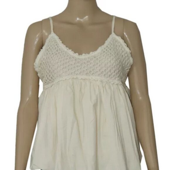 By Anthropologie Crochet Bubble Tank V Neck Beige Strap Top L - Picture 6 of 6